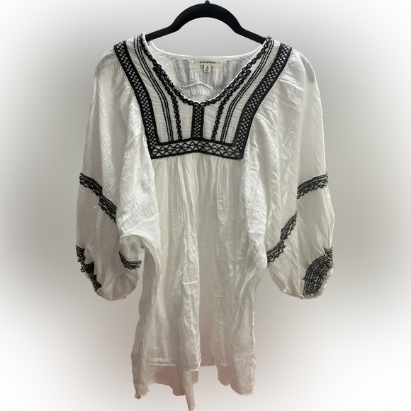 Max Studio Embroidered Peasant Boho 100% Cool Cotton White/Blk Tag M-Fit… - Picture 3 of 16